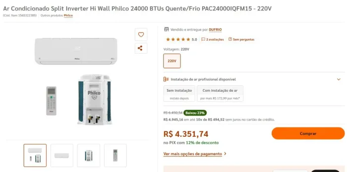 Ar condicionado 24000 BTU 220 V