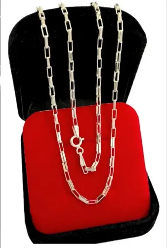 Cordão cadeado masculino prata 925 pura