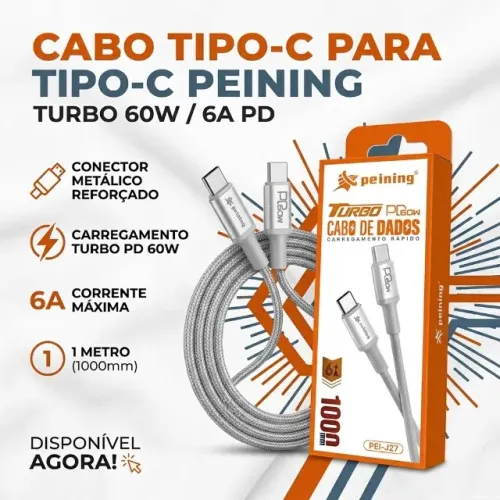 CABO TURBO TIPO-C PARA TIPO-C PEINING 60W / 6A (PEI-J27)