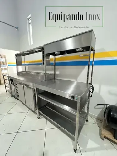 Ilha de montagem de lanche de Kit hamburgueria em aco inox sob medida em 430 ou 304 