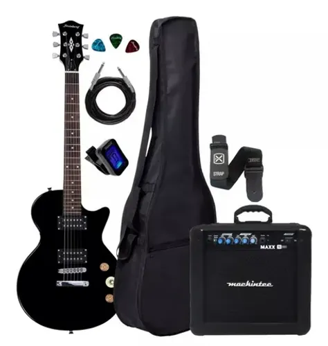 Guitarra Les Paul Strinberg LPS 200 na cor preta com acessórios.
