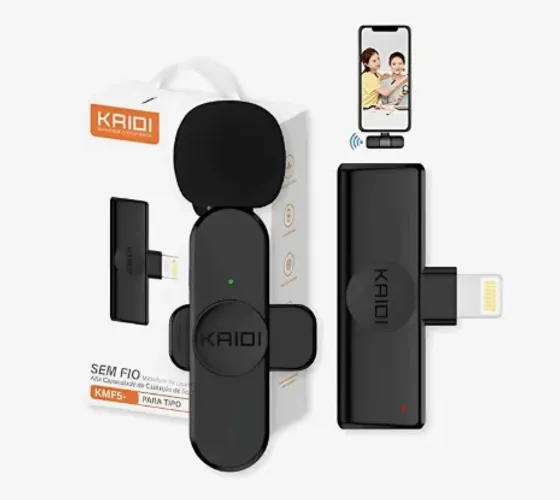 Microfone de Lapela Sem Fio Profissional Lightning
