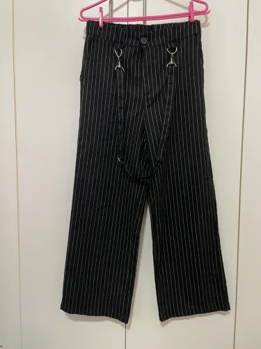 Calça preta risca de gis Blue Steel com suspensório tamanho P