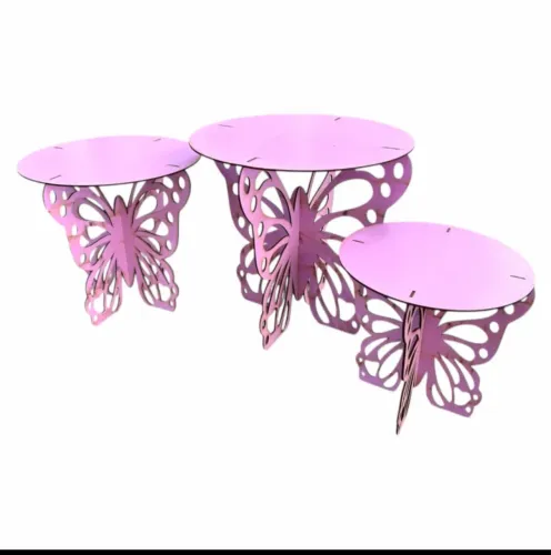 Trio boleira borboleta MDF na cor lilás 