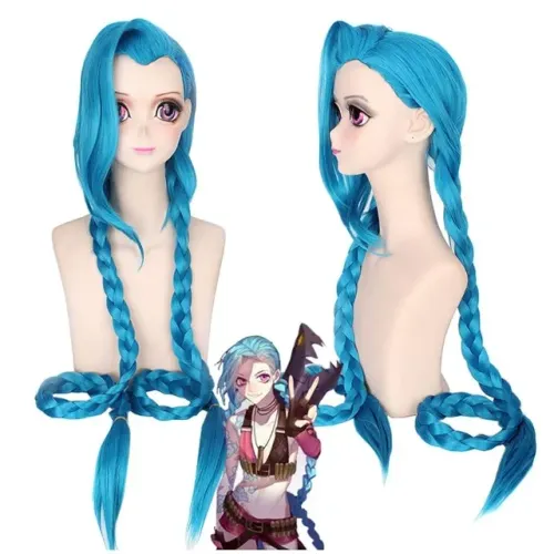 Peruca Cosplay Jinx LOL League Of Legends Fantasia