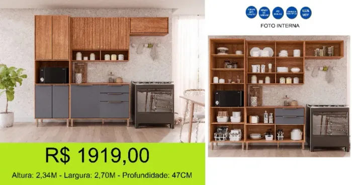 Cozinha 100% MDF Espaço interno excepcional - A pronta entrega