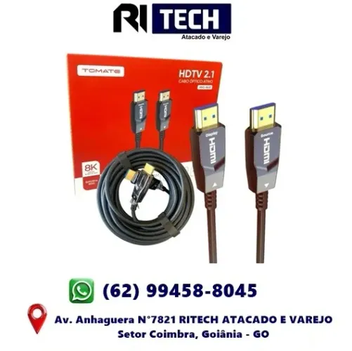 Cabo HDMI 2.1 8K 100M Fibra Óptica 8K a 60 Hz e 4K a 144 Hz Qualidade Profissional