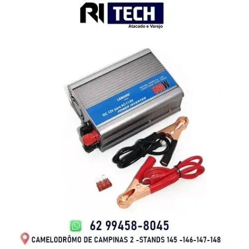 Inversor de Potência Automotivo 500W | Entrada 12VDC Saída 220VAC Portátil