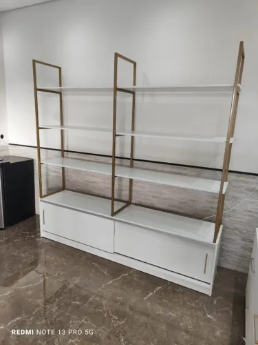 Estante multiuso com porta de correr Metalon 20/20 dourado  MDF 15mm