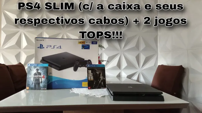 PS4 Slim 1TB + SUPORTE DE PAREDE + 2 JOGOS TOP (TLOU Remastered e Uncharted 4)