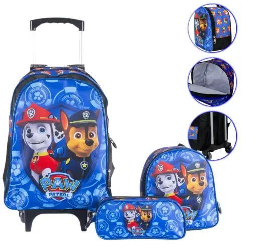 Kit Mochila de Rodinhas Patrulha Canina - 3 Peças