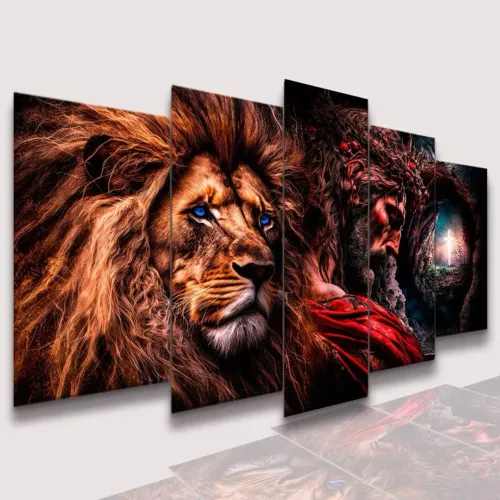 Conjunto Quadro Decorativo Mosaico Jesus Cristo Leão de Juda Decorativos
