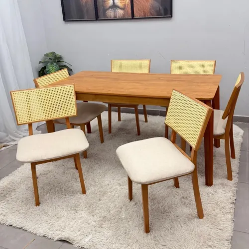 Mesa de Jantar Alegra 160x80cm 6 Cadeiras Diamante em Linho Madeira Jcm/ pronta entrega