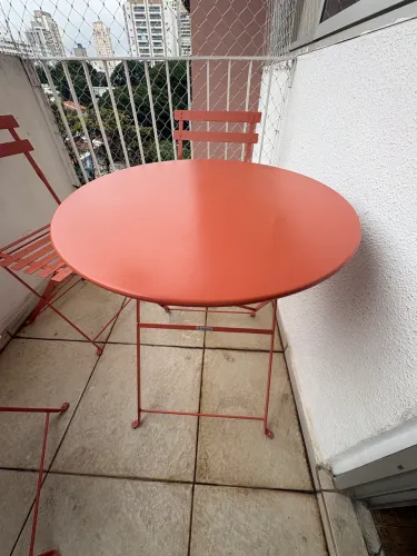 Conjunto 3 Cadeiras + Mesa de Jardim Dobrável Redonda em Aço Coral