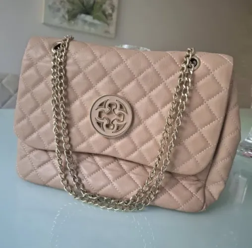 Bolsa Olivia Couro Matelasse Nude Seda Alça Corrente