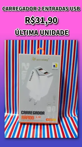 Carregador Turbo 2 entradas USB + Cabo USB - C