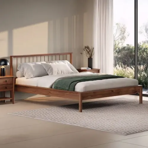 Cama De Casal Madeira 140x190cm Cabeceira Ripada Castanho Apoana