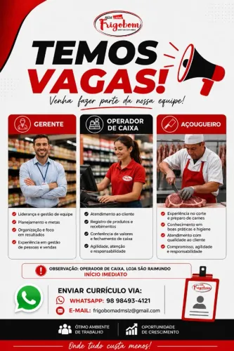 Estamos Contratando! Envie seu curriculo via whatsapp *