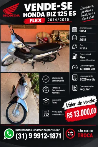 VENDE-SE HONDA BIZ 125 ES FLEX