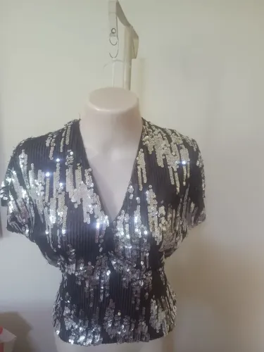 Blusa Zara Original Preta Com Paetês