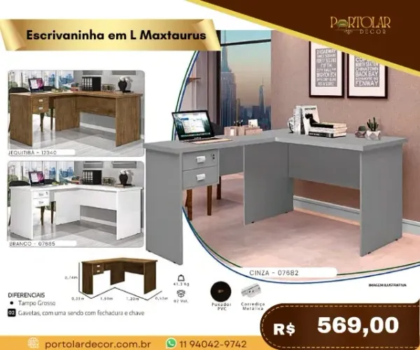 Escrivaninha em L Maxtaurus, a pronta entrega 