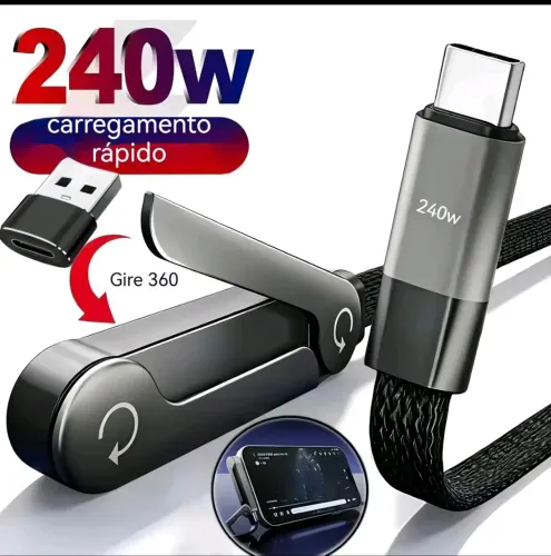 Cabo de carregador de celular tipo C turbo com suporte