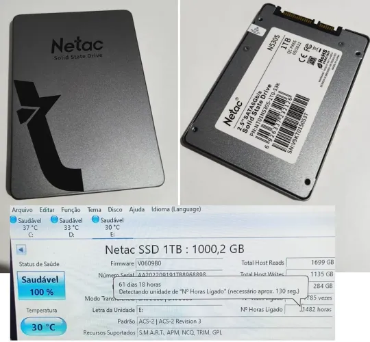 SSD 1TB (1.000GB) Netac semi novo