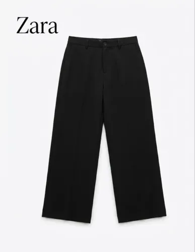 Mulher Zara Calça de Alfaiataria Relaxed Fit Viscose-Linho