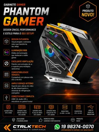 Gabinete Phantom Para Computador Gamer Usb Audio