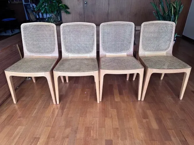 Conjunto 4 cadeiras JADERALMEIDA madeira maciça e palha rattan