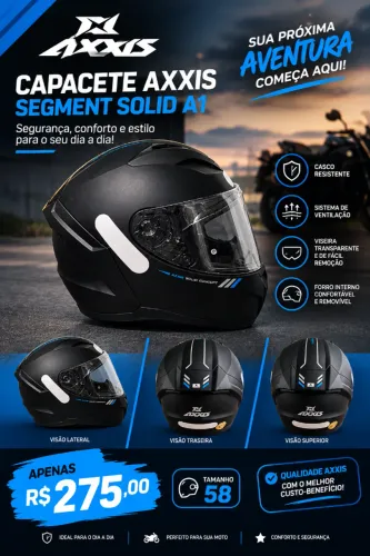 CAPACETE AXXIS SEGMENT SOLID A1 - PRETO FOSCO
