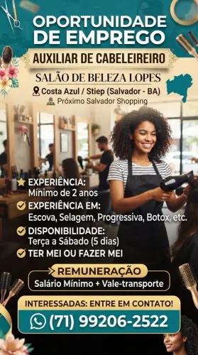 AUXILIAR DE CABELEIREIRO - VAGA DISPONÍVEL