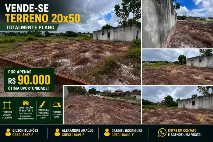 TERRENO 20x50 COM CONSTRUÇÃO 1.000m² | R$ 90 MIL NA ZONA RURAL DO CONDE-PB