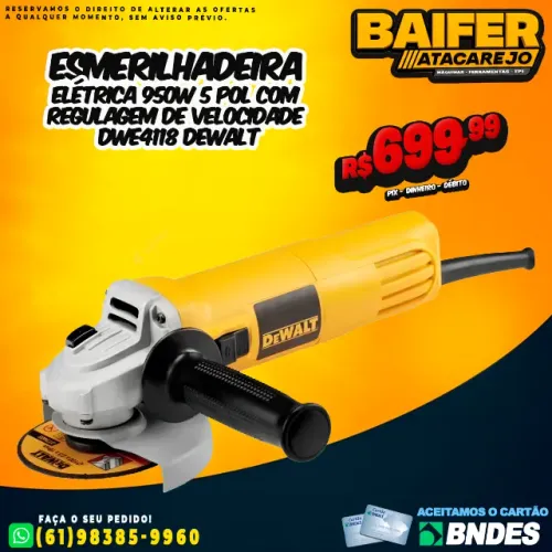 Esmerilhadeira 950w 5 Pol Com Regulagem de Velocidade Dwe4118 Dewalt