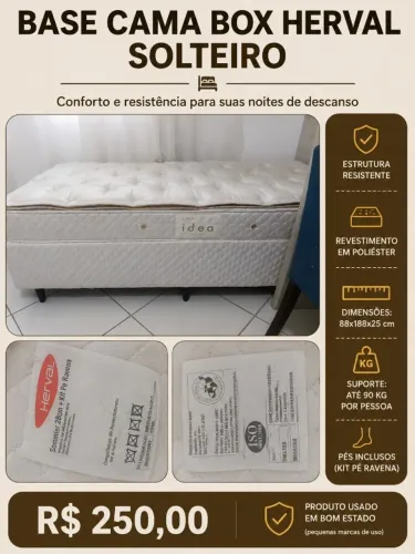 Base Cama Box Herval Solteiro - 88 x 188 cm | Ótimo Estado