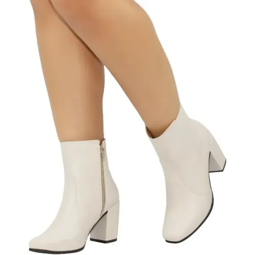 Bota Feminina Bico Quadrado Lumiss Salto Alto Grosso Coturno Cano Médio Confortável Zíper 