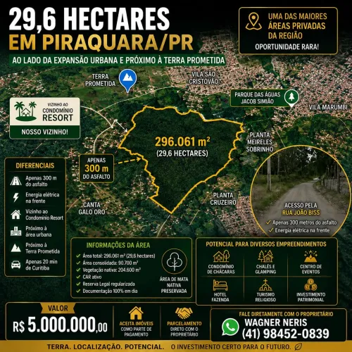 Área 296 Mil m² | 300m do Asfalto | Aceita Imóveis e Parcelamento | Próx Terra Prometida 