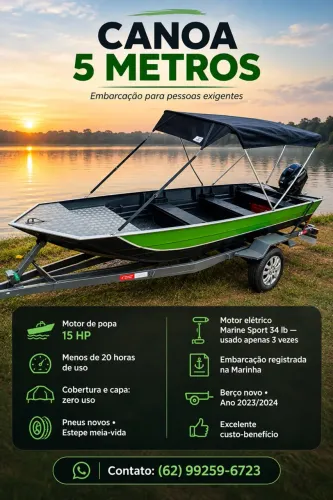 Canoa com motor 15hp kit completo 