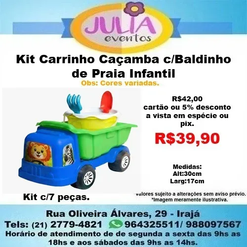 Kit Carrinho c/Baldinho de Praia Infantil Caçamba 