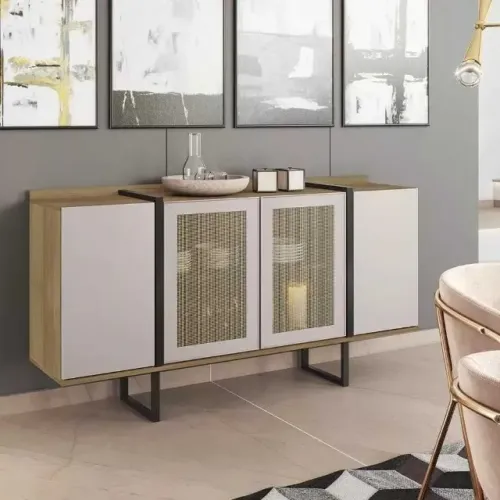 Aparador Buffet 4 Portas com telas e Pés Metal UNIAO MOVEIS FAZEMOS ENTREGAS 
