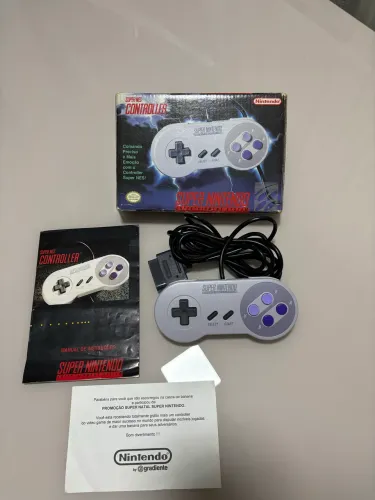 Controle original Super Nintendo com caixa e manual completo 