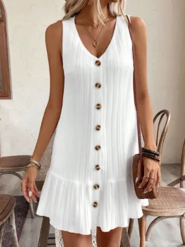 Vestido Branco com botões e babado