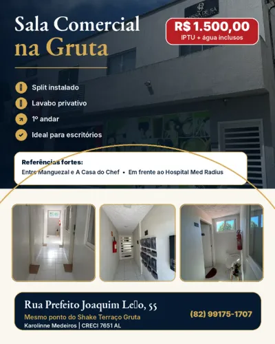 Sala comercial na Gruta com split e lavabo - 1º andar