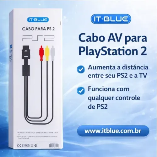 Cabo AV RCA It-Blue PS2 LE-1019 - Áudio e Vídeo 3 RCA Para Conectar PlayStation na TV