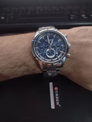 Relógio masculino Curren aço Prata mostrador azul cronógrafo luxo 