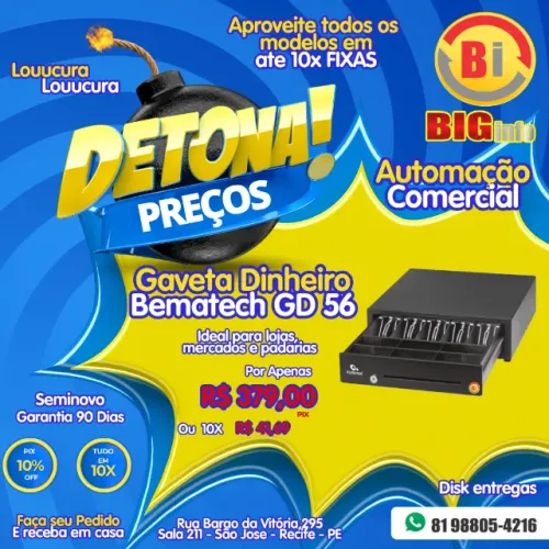 Gaveta De Dinheiro Bematech Gd-56m Automática Preta - Em ate 10x Fixas 