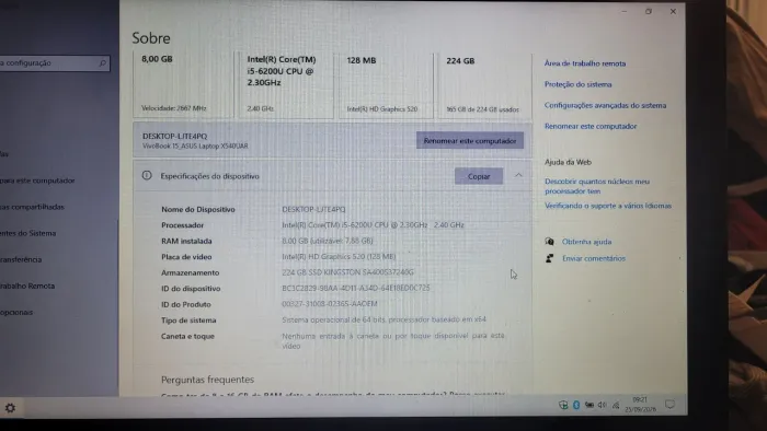 Notebook Asus core i5, 8gbde memória, ssd 240 gb