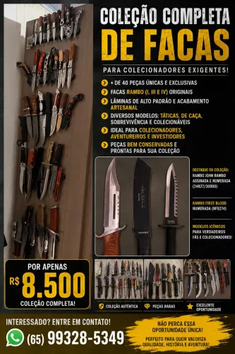 ? Coleção Completa de Facas e Canivetes +40 Peças | Rambo e Artesanais | R$ 8.500 ?
