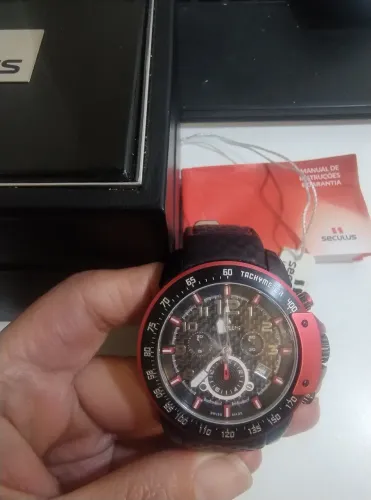 Relógio Seculus Suíço Preto e Vermelho 