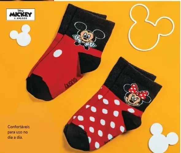 Meias adulto (tam 34 -39) Minnie e Mickey
